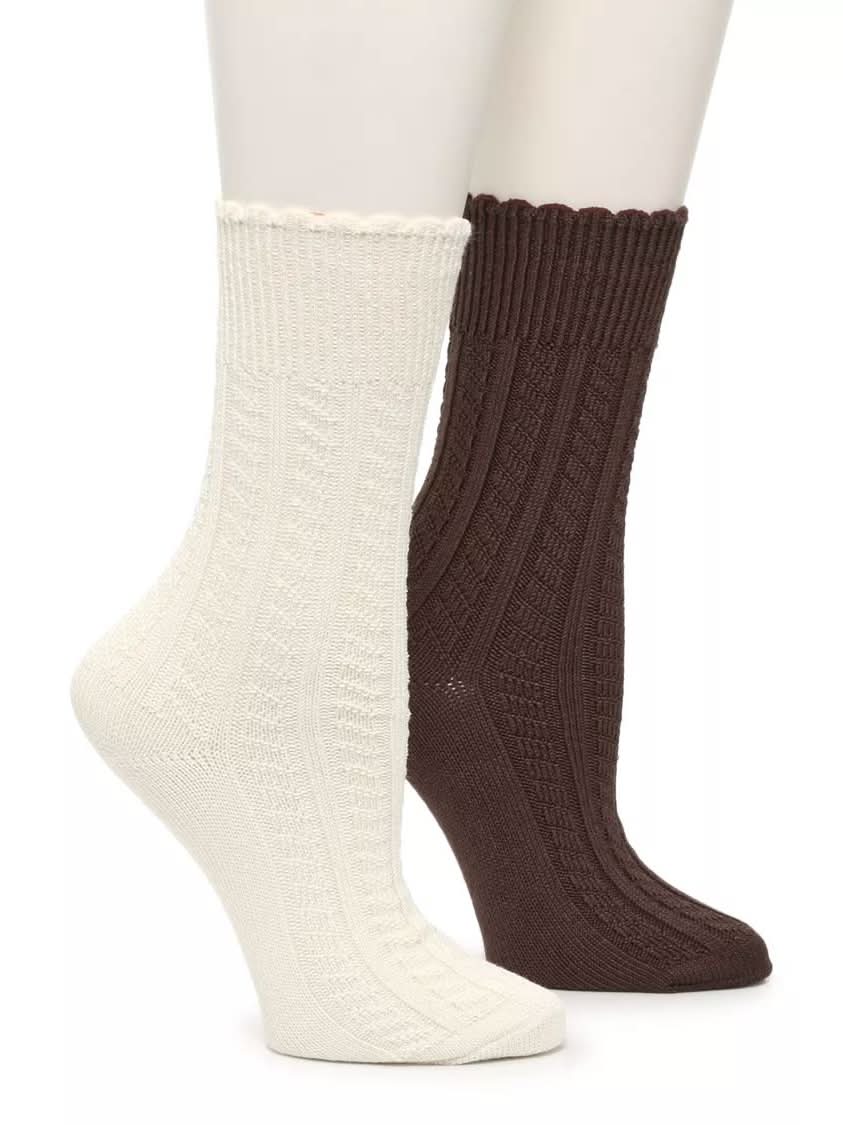 Kelly & Katie Super Soft Cable-Knit Crew Socks - 2 Pack (Cream/Brown One Size)