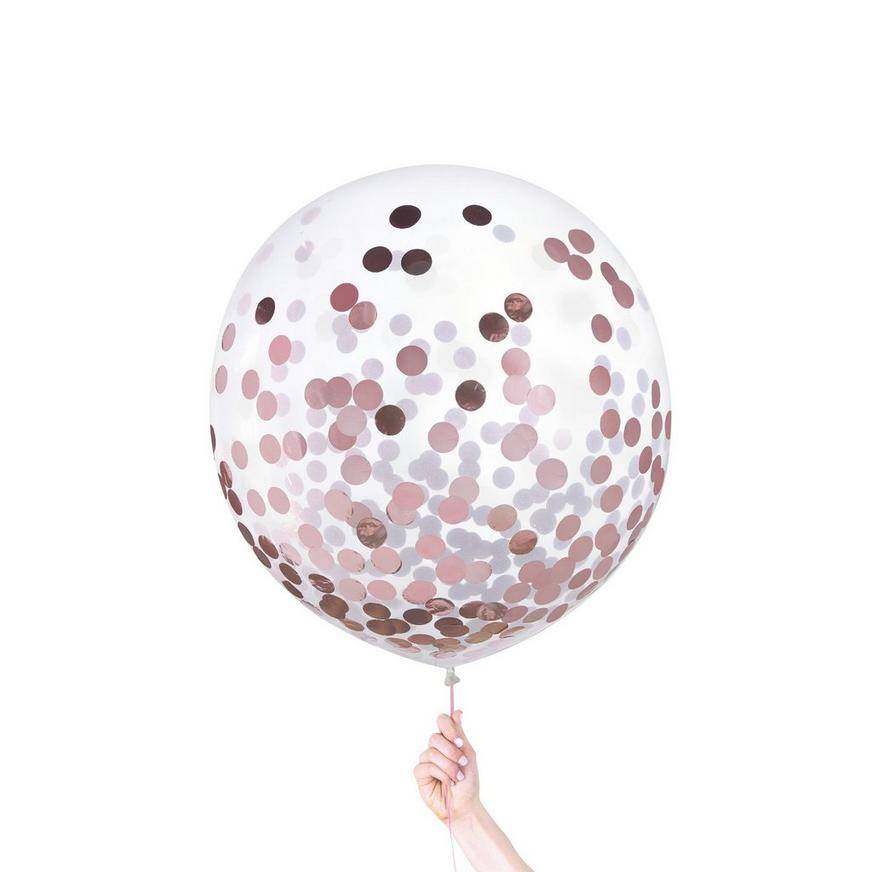 Uninflated 2ct, 24in, Rose Gold Confetti Balloons