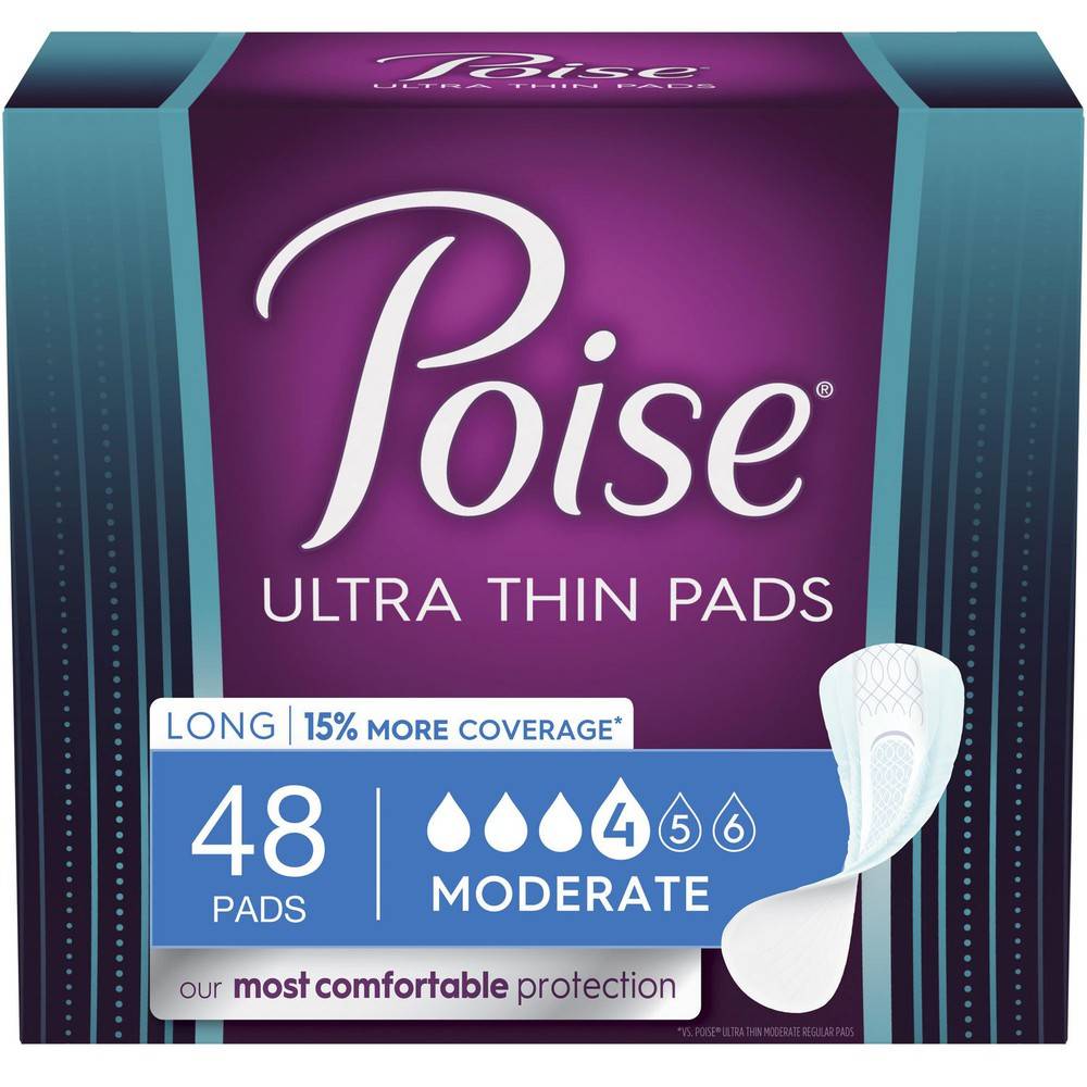 Poise Ultra Thin Incontinence Pads Moderate Long (240 g)