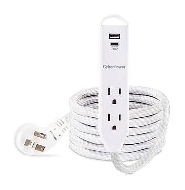 CyberPower GC206UCW Home Office 2-Outlet Surge Protector, 1-USB-C Port, 1-USB-A Port, 6 ft. Cord, 350J Surge Suppression, White