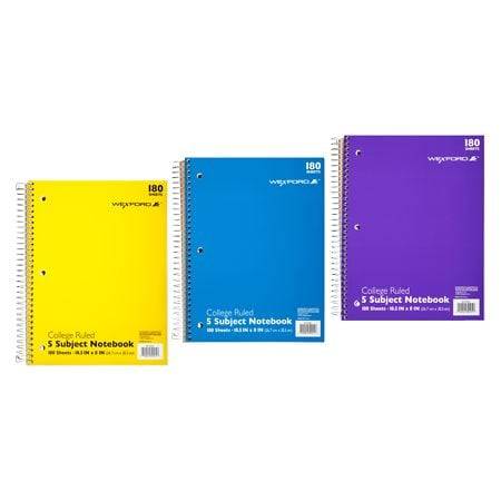Wexford 5 Subject College Ruled Notebook Assortment