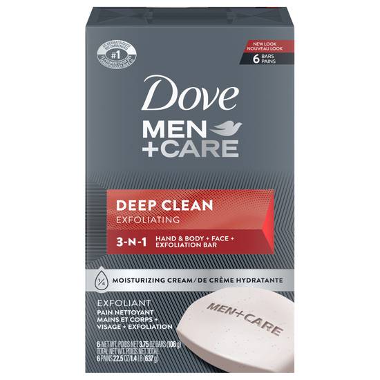 Dove Deep Clean Body + Face Bar For Men (6 ct)