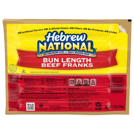 Hebrew National Bun Length Beef Frank (12 oz)