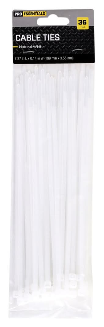 Pro Essentials Cable Ties, White (36 ct)