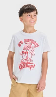 Boys' Short Sleeve 'It's Fryday! Let's Ketchup!' Graphic T-Shirt - Cat & Jack™ Cream M: Crew Neck