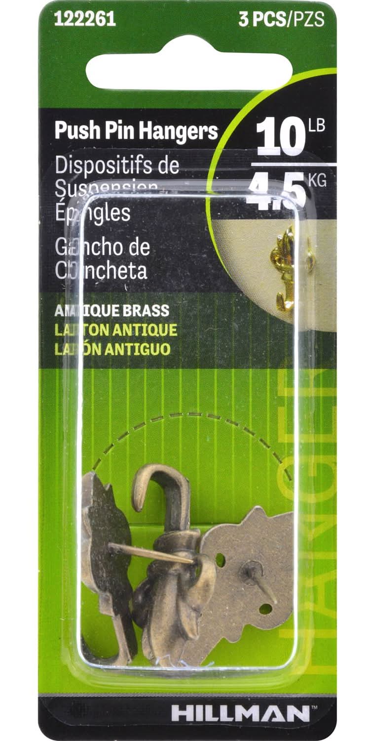Hillman Antique Brass Push Pin Picture Hanger 10 Lb 1 Pk