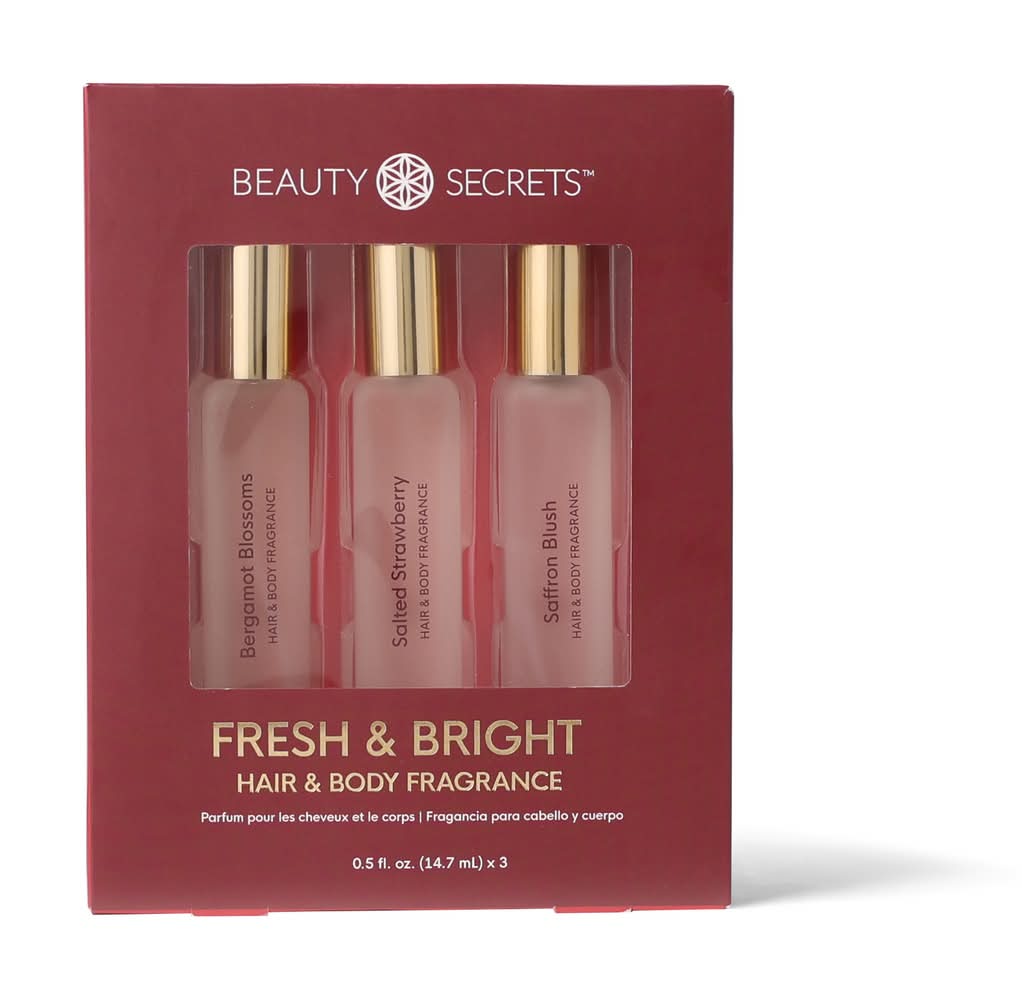 Beauty Secrets Fresh & Bright Hair & Body Fragrance, Bergamat Blossoms-Salted Strawberry-Saffron Blush (3 x 0.5 fl oz)