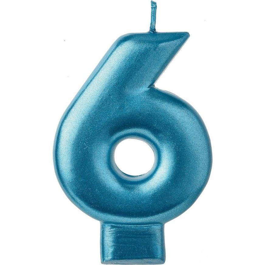 Metallic Blue Number 6 Birthday Candle 3 1/4in
