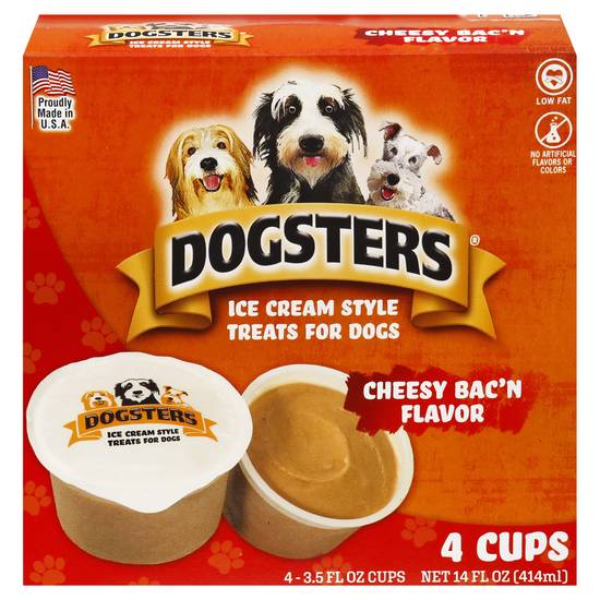 Dogsters Cheesy Bac'n Flavor Ice Cream Style Treats For Dogs (4 x 3.5 fl oz)