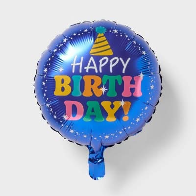 Spritz Round Happy Birthday Foil Balloon, 18 in, Blue