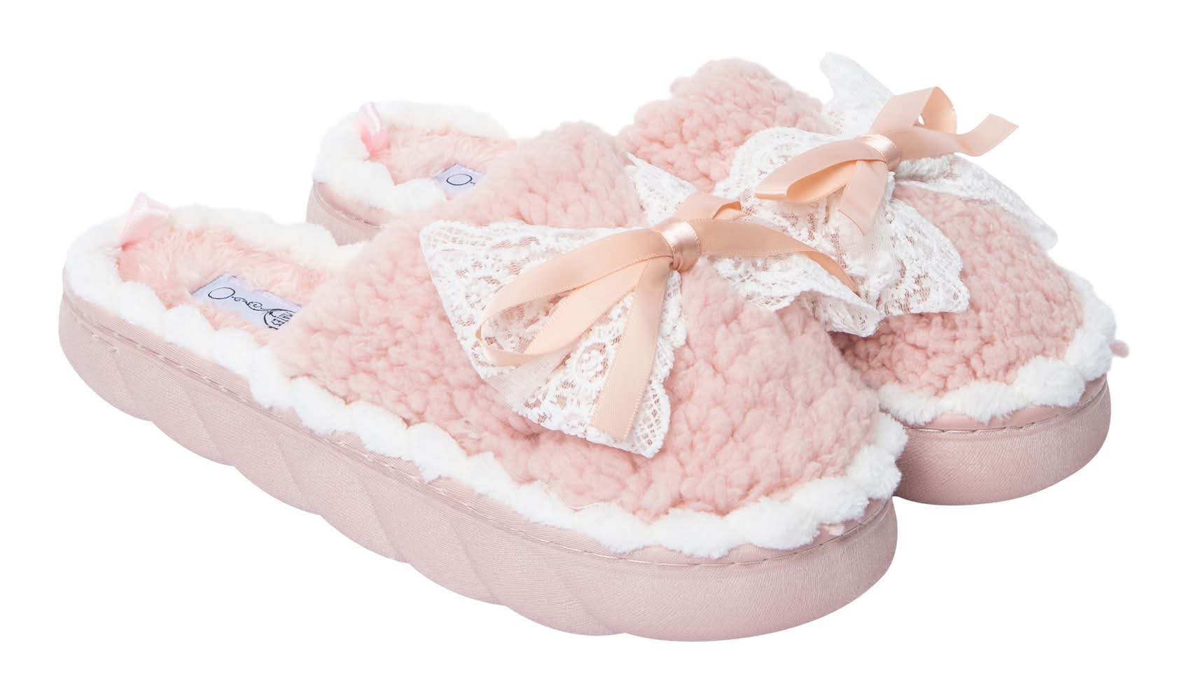 Ladies Fluffy Bow Slippers 10 Pink