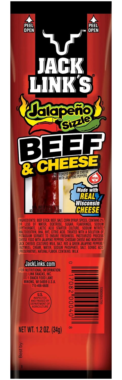 Jack Link'S Jalapeno Sizzle Beef Stick And Cheese 1.2 Oz Bagged