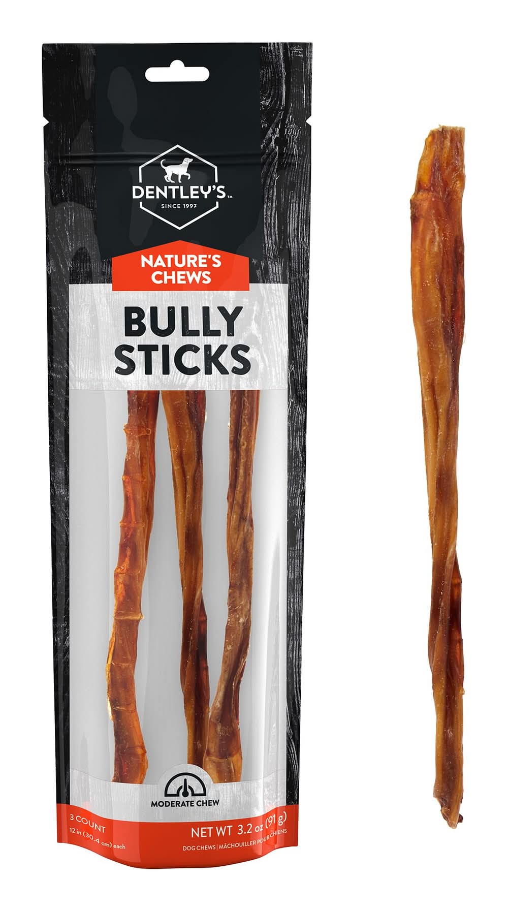 Dentley's® Nature's Chews 12\" Bully Stick Dog Chew - 3 Count (Size: 1 Oz)