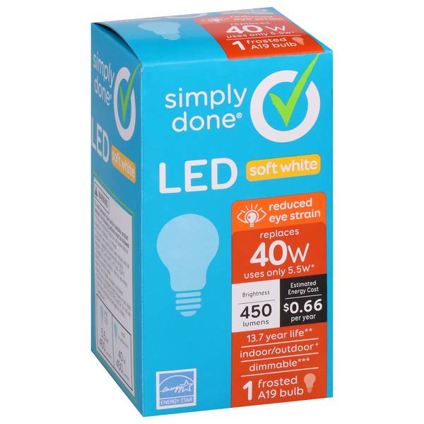 Simply Done Light Bulb, LED Soft White 40W, Frosted