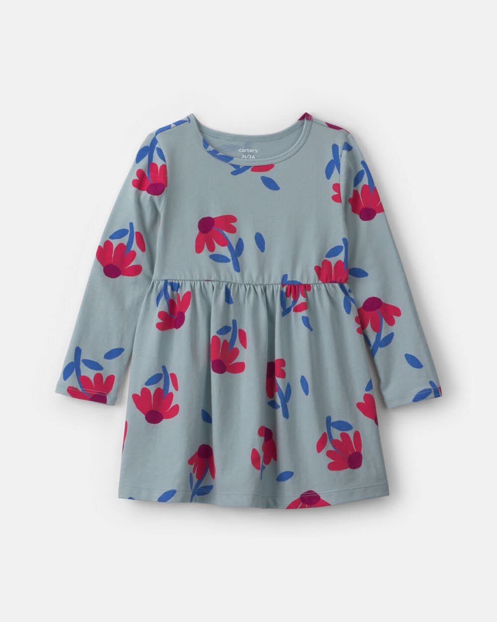 Toddler Girl Floral Long-Sleeve Dress - Blue - Red/Blue - 12M