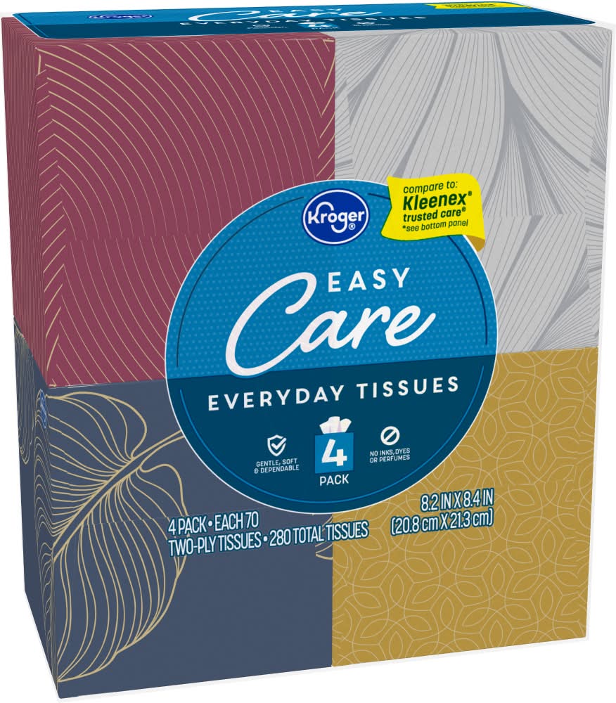 Kroger Easy Care Everyday 2 Ply Facial Tissues, 8.2x8.4 in (4 ct)