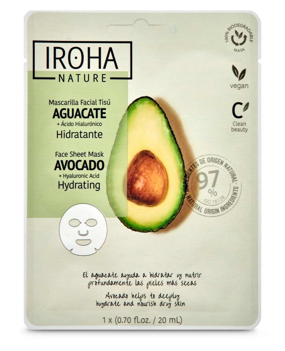 Mascarilla Facial Hidratante Con Aguacate Y Ácido Hialurónico Iroha Sobre 1 Unidad