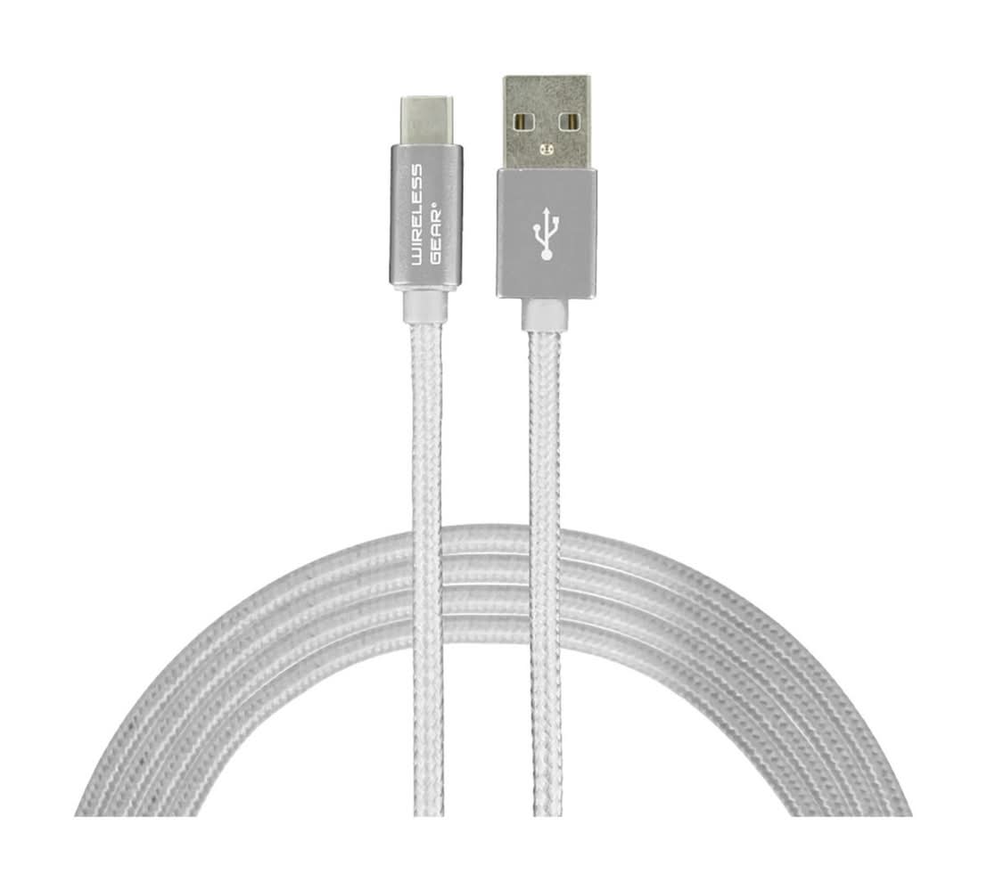 Wireless Gear Usb-C To Usb-A Fabric Cable, 10 Ft, White