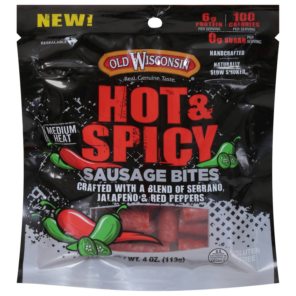 Old Wisconsin Medium Heat Hot & Spicy Sausage Bites, Jalapeno Red Pepper (4 oz)