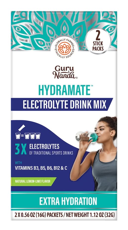 GuruNanda Hydramate Electrolyte Drink Mix, Lemon Lime (2 x 0.56 oz)