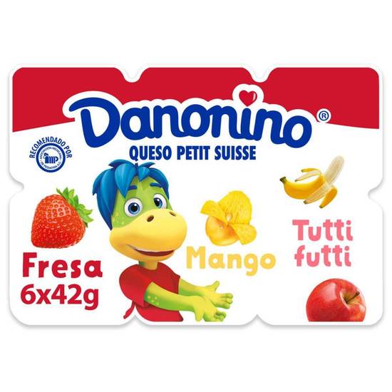 Danonino queso petit suisse fresa, mango y tutti frutti (pack 6 x 42 g)