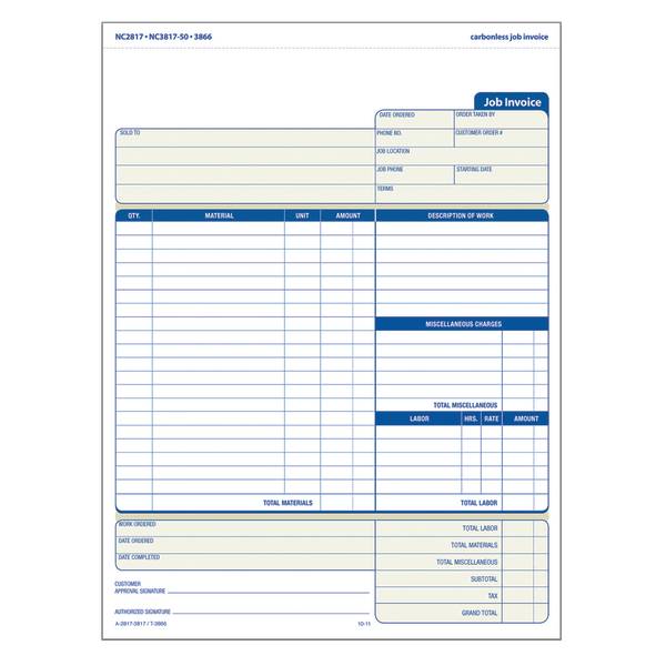 Adams Carbonless Contractor's Invoices
