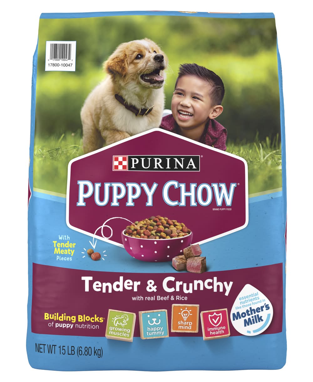 Purina Puppy Chow Tender & Crunchy Dry Dog Food, Beef & Rice (15 lbs)