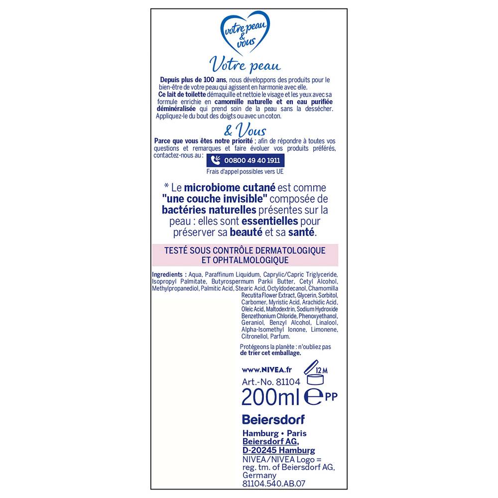 Nivea - Lait démaquillant visage & yeux camomille naturelle (200ml)