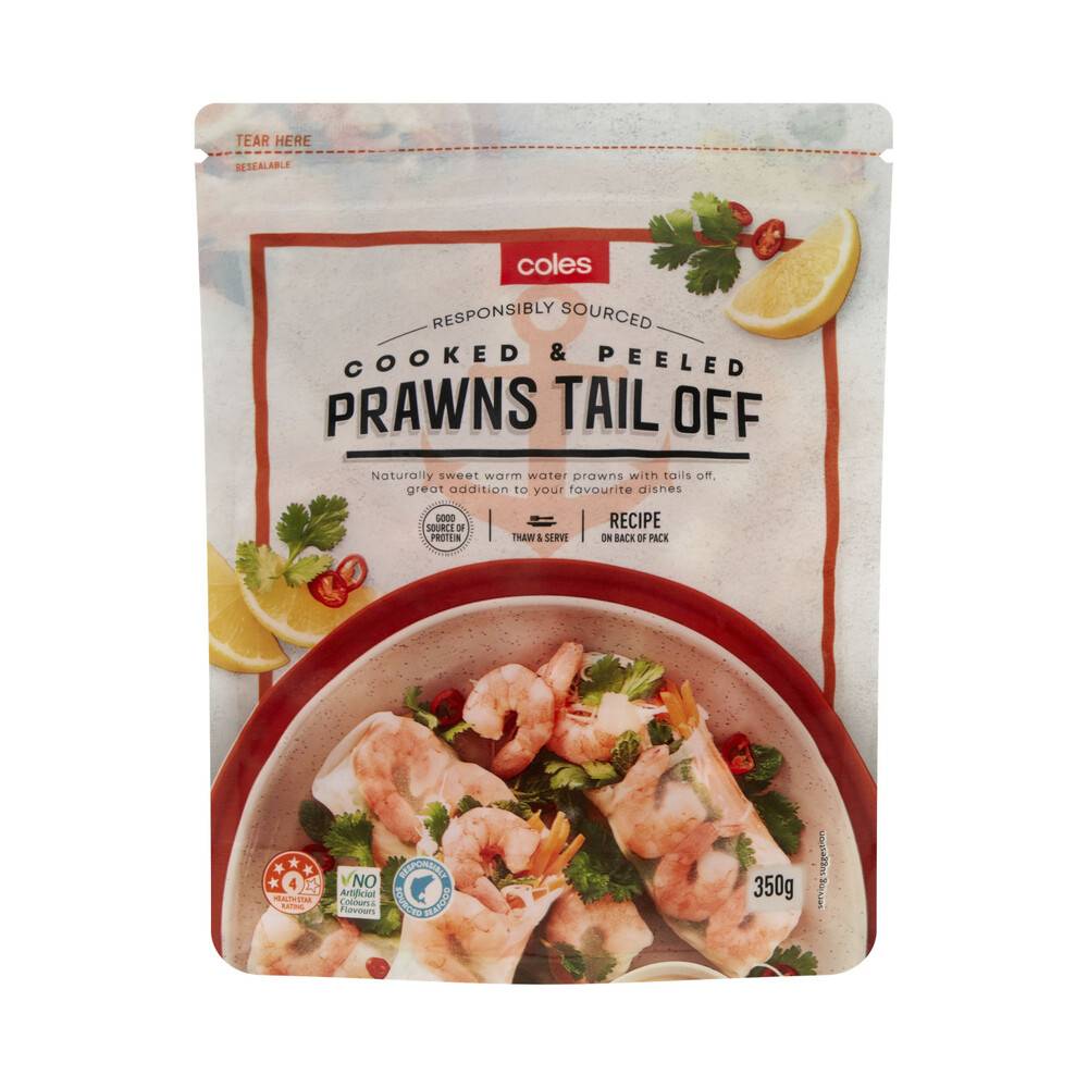Coles Prawns Cooked Peeled Tail Off 350g