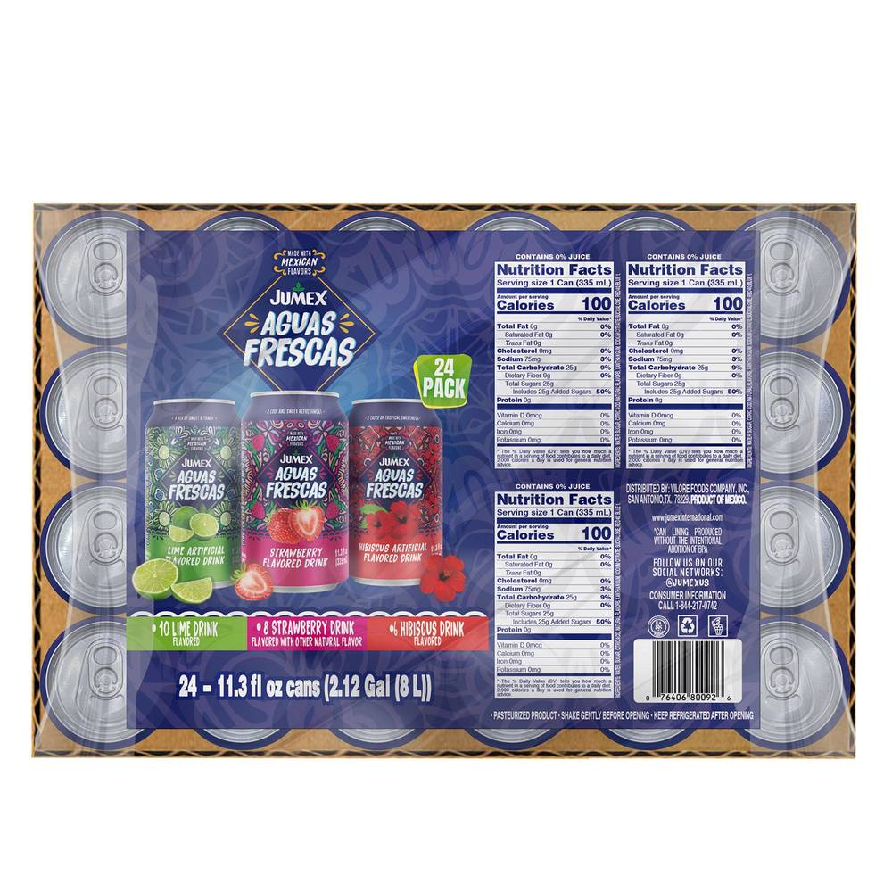 Jumex Aguas Frescas Flavored Variety Drink pack, Lime-Strawberry-Hibiscus (24 x 11.3 fl oz)