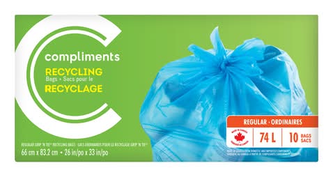 Compliments Sacs De Recyclage Ordinaires 74 L 10 Un / Compliments Recycling Bags Regular 74 L 10 Bags