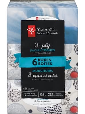 President's choice mouchoirs en papier hypoallergéniques 3 plis - 3 ply hypoallergenic facial tissues (6 pièces) (8.11x7.95 in)