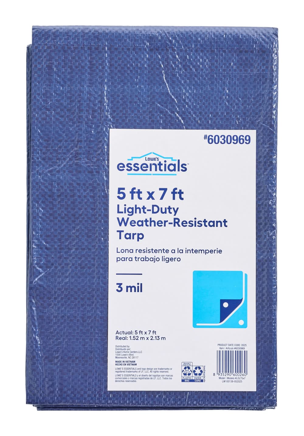 Lowe's Essentials 7-ft x 5-ft Blue Water resistant Standard Polyethylene 3-mil Tarp