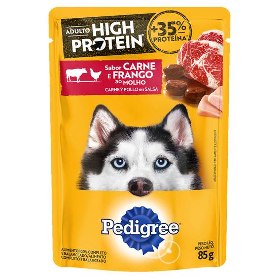Pedigree ração úmida high protein sabor carne e frango ao molho para cães adultos (85 g)