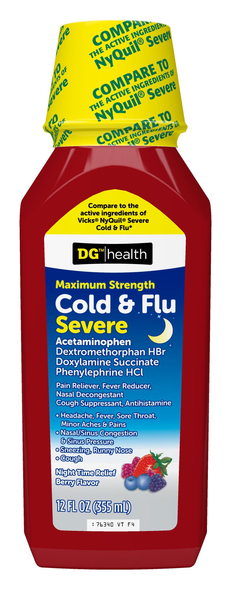 DG Health Night Time Severe Cold & Flu Relief, Berry (12 fl oz)