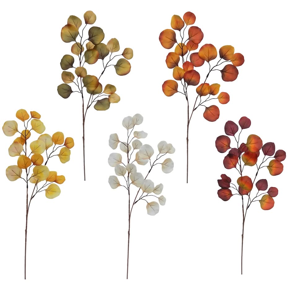 Artificial Eucalyptus-style Stem Branches, Assorted Colors.