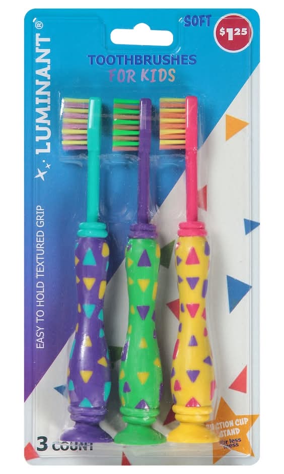 Luminant Soft Suction-Cup Toothbrushes For Kids (3 ct)
