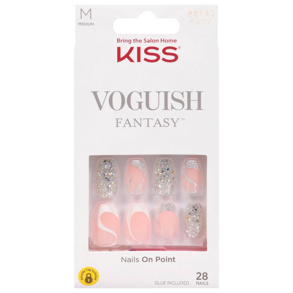 Kiss Voguish Fantasy Medium Coffin Fake Nails Glitter (pink-silver)