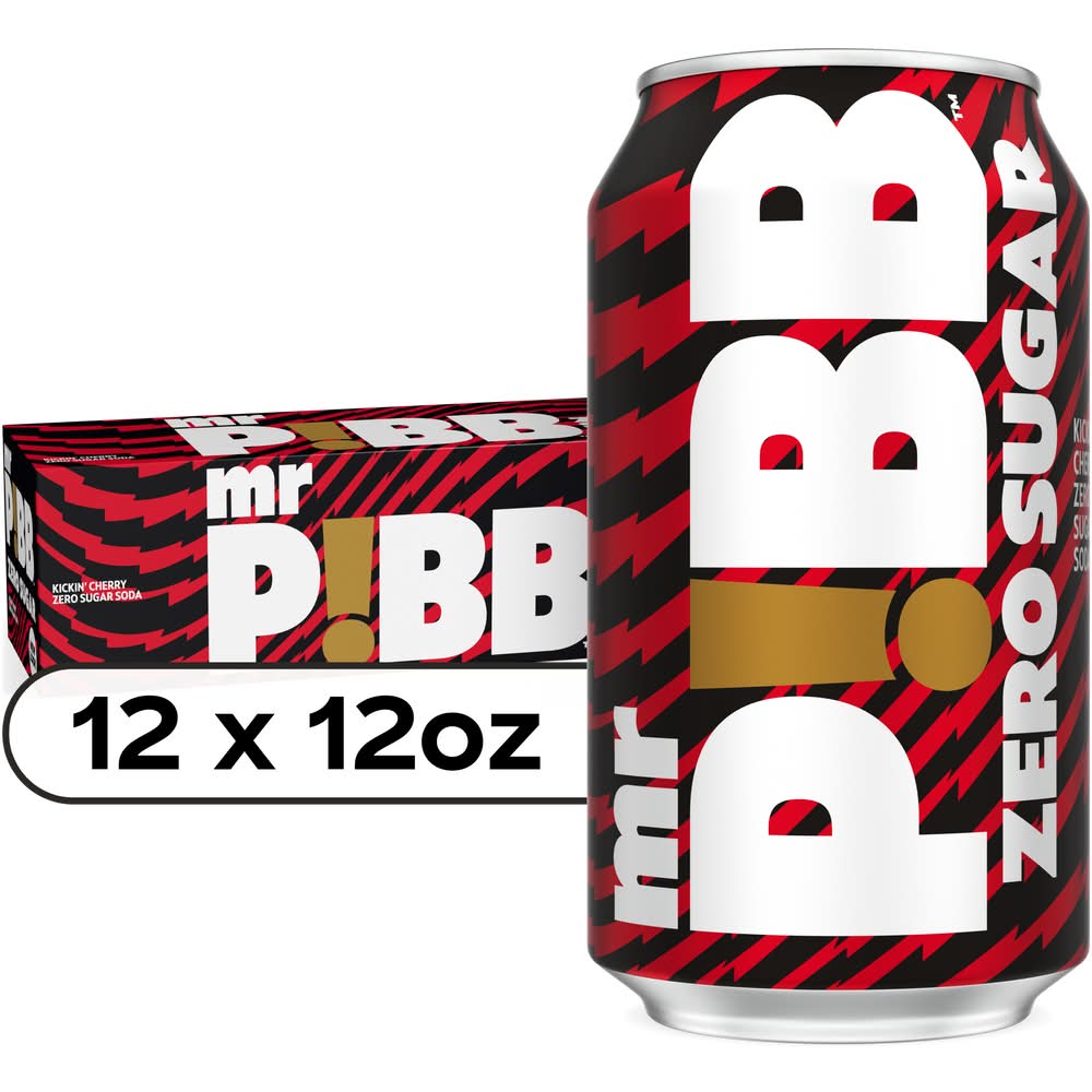 Mr. Pibb Zero Sugar Fridge Soda, Kickin' Cherry (12 x 12 fl oz)