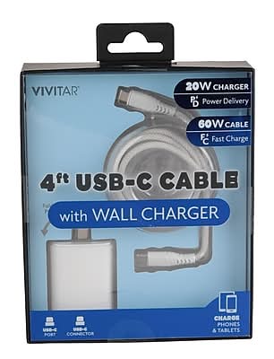 Vivitar USB-C Wall Charger with USB-C Cable, 20W, White (STP5300-WHT-T35-12)