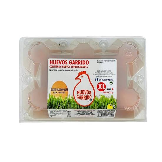 Huevos frescos categoría A clase XL Huevos Garrido caja 6 unidades)