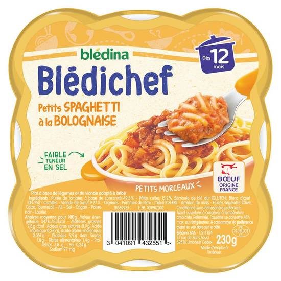 Plat bébé spaghetti bolognaise dès 12 mois Bledina 230g
