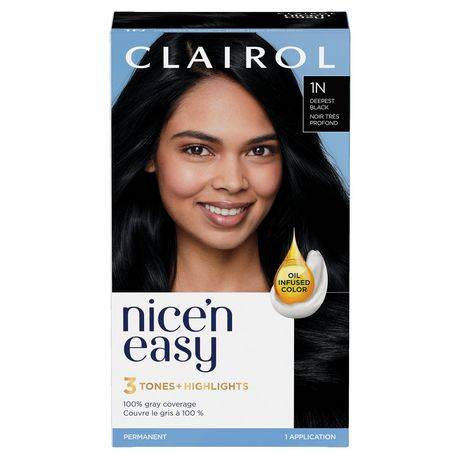 Clairol Nice'n Easy Permanent Hair Dye, 1N Deepest Black (0.56 lbs)