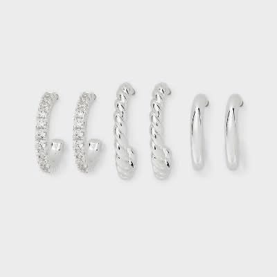 A New Day Silver Plated Cubic Zirconia and Twist Hoop Earring Set (3 ct)