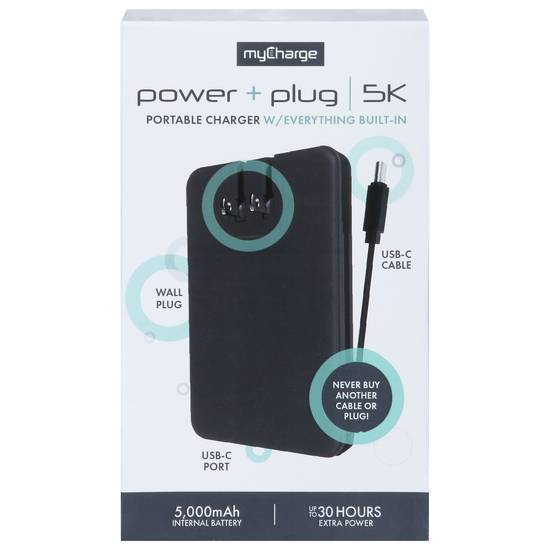 Mycharge Amp Prong Portable Charger With Built-In Cable & Plug