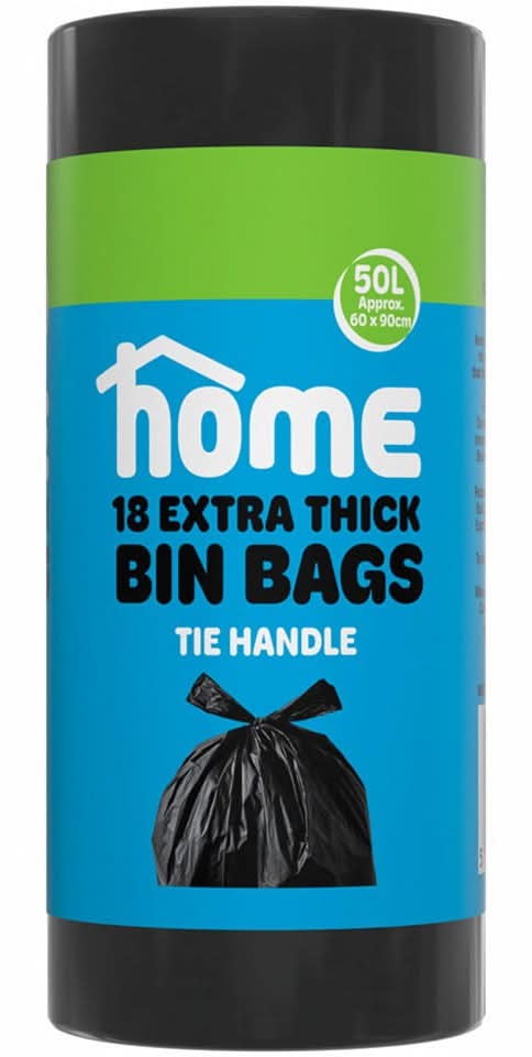 Home 18 Pack Tie Handle Bin Bags 50 Litre