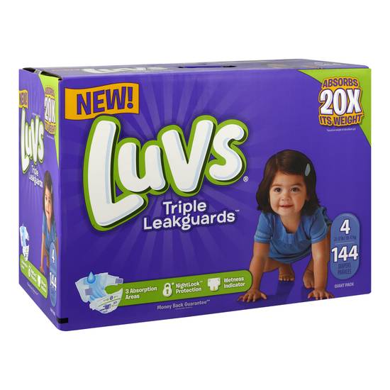 Luvs Triple Leakguards Extra Absorbent Diapers Size 4 (144 diapers)