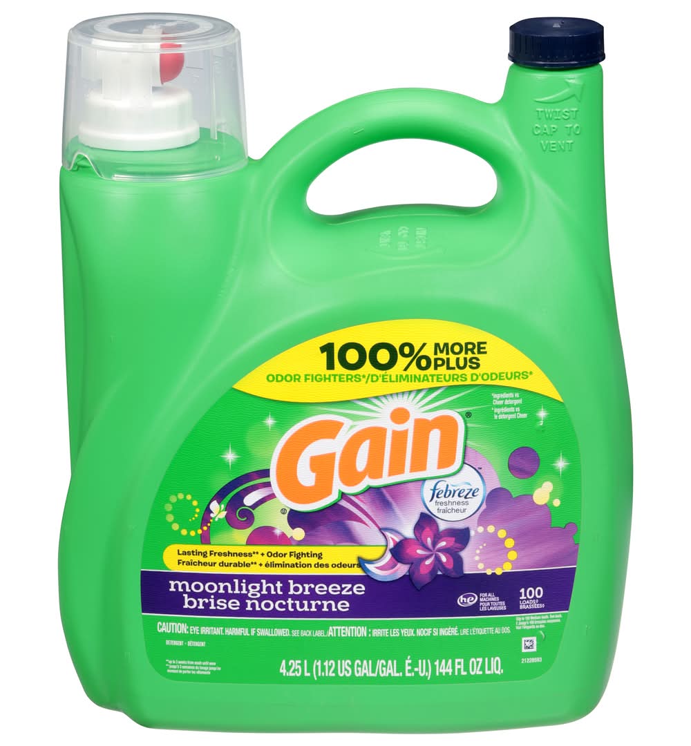 Gain Liquid Laundry Detergent 100 Loads, Moonlight Breeze (144 fl oz)