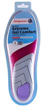 Walgreens Womens Extreme Gel Comfort Cushion Insoles, Size 5-11