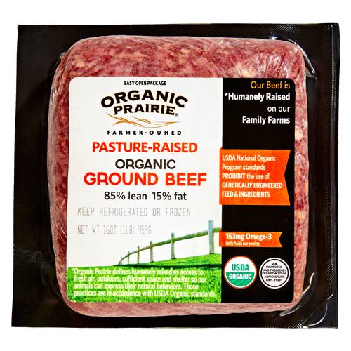 Organic Prairie Pasture Raised 85 Percent Lean Percent Fat Organic Ground Beef (16oz count)